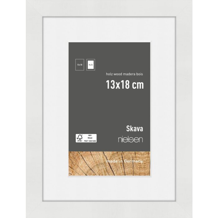 Nielsen Houten Fotolijst Skava Wit 13x18 cm met Passepartout 9x13 cm