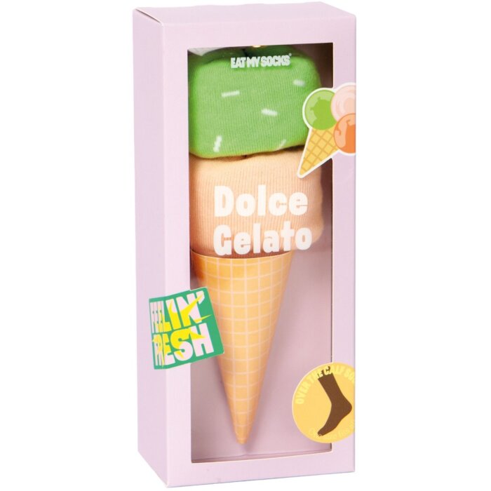 EatMySocks Lange sokken Dolce Gelato Roze Groen ijshoorntje