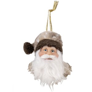 Clayre & Eef 65270 Hanger Kerstman Bruin Wit 10x9x28 cm