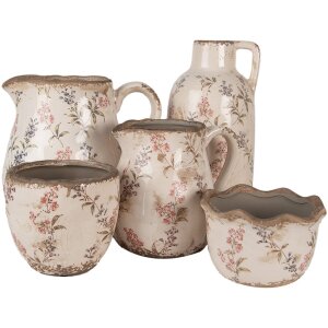 Clayre & Eef 6CE1617S Bloempot voor Binnen Beige Roze Ø 14x9 cm