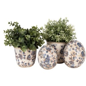 Clayre & Eef 6CE1619L Bloempot voor Binnen Beige Blauw Ø 17x16 cm