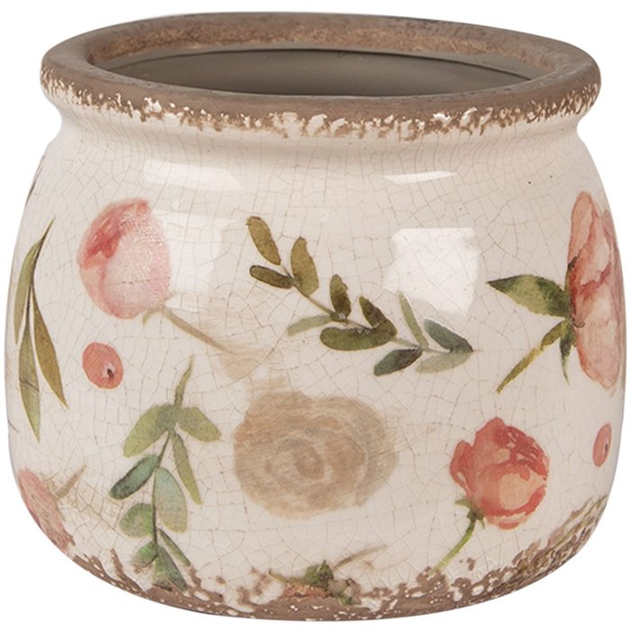 Clayre & Eef 6CE1625M Binnen Bloempot Beige Roze Ø 16x13 cm