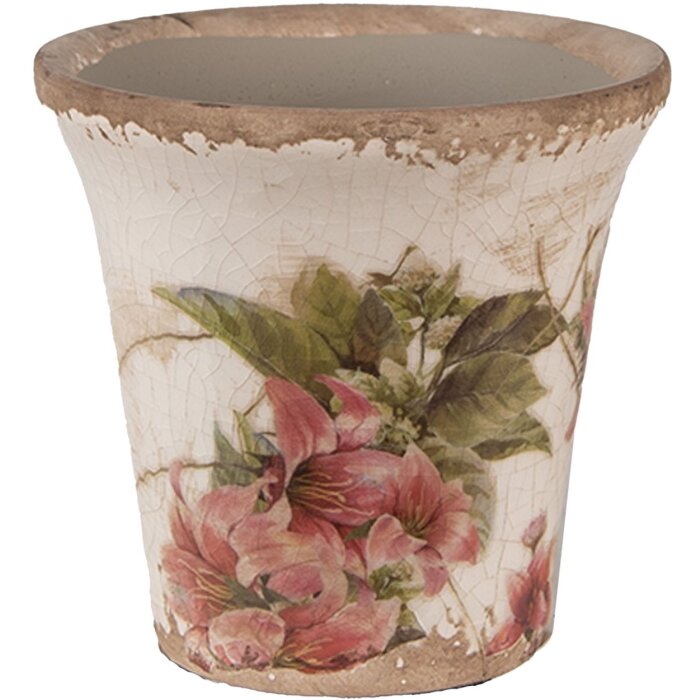 Clayre & Eef 6CE1627S Bloempot voor Binnen Beige Roze Ø 9x8 cm