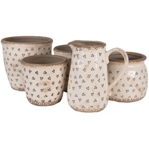 Clayre & Eef 6CE1652M Bloempot voor Binnen Beige Zwart Ø 14x13 cm