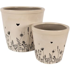 Clayre & Eef 6CEFAF0001M Bloempot voor binnen Beige, zwart Ø 15x14 cm