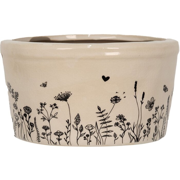 Clayre & Eef 6CEFAF0002M Bloempot voor binnen Beige, zwart Ø 16x9 cm