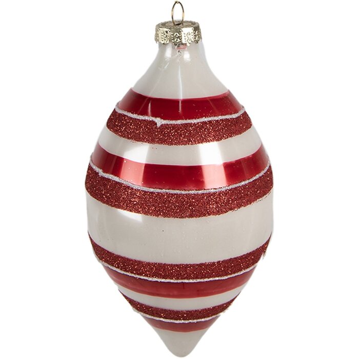 Clayre & Eef 6GL4330 Kerstbal rood wit Ø 8x15 cm