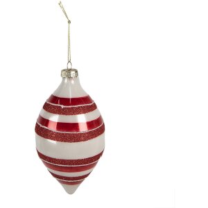 Clayre & Eef 6GL4330 Kerstbal rood wit Ø 8x15 cm