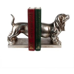 Clayre & Eef 6PR3861 Boekensteun Set van 2 Hond Zilverkleurig 36x12x19 cm