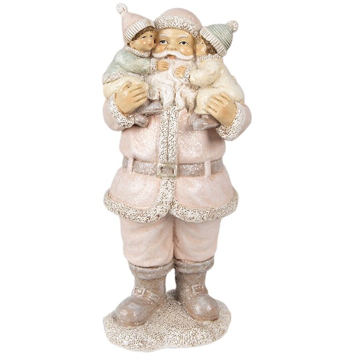 Clayre & Eef 6PR3933 Kerstversiering Beeldje Kerstman Roze 10x8x21 cm