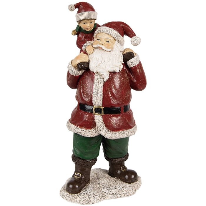 Clayre & Eef 6PR3936 Kerstversiering Beeldje Kerstman Rood 11x8x23 cm