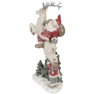 Clayre & Eef Kerstversiering Beeldje Kerstman Rood Wit 19x10x33 cm