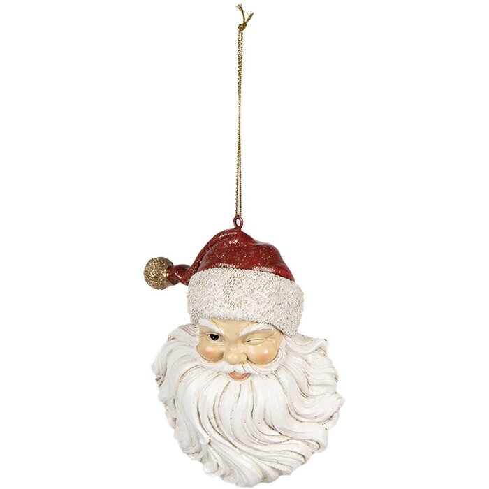 Clayre & Eef 6PR4930 Decoratiehanger Kerstman Wit Rood 8x5x12 cm