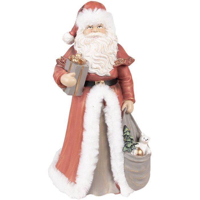 Clayre & Eef Kerstversiering Beeldje Kerstman Rood, Wit 16x16x31 cm