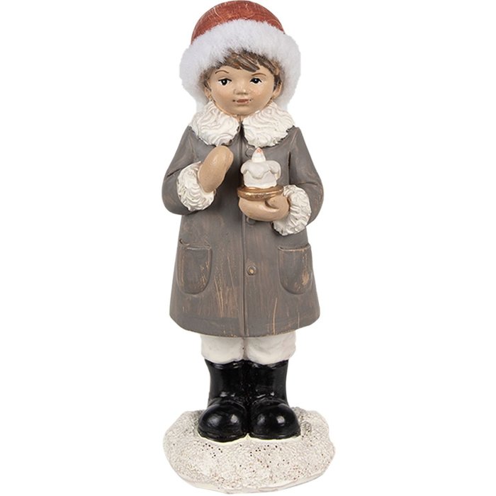 Clayre & Eef 6PR4949 Kerstversiering Beeldje Kind Grijs, Wit 6x6x14 cm