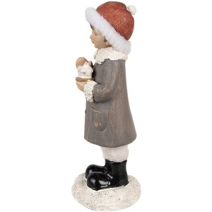 Clayre & Eef 6PR4949 Kerstversiering Beeldje Kind Grijs, Wit 6x6x14 cm