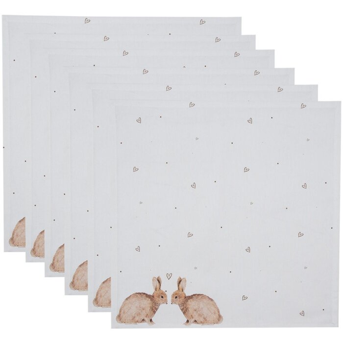 Clayre & Eef BSLC43 Servetten Katoen Set van 6 Beige Bruin 40x40 cm Bunny