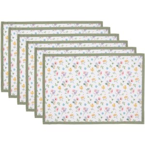 Clayre & Eef CFL40 Placemat Set van 6 Wit, Groen...