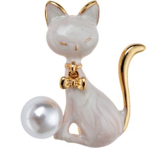 Juleeze JZPI0094 Broche Kat Wit