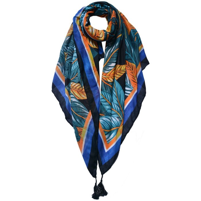 Juleeze JZSC0740 Sjaal damespatroon oranje, groen, blauw 90x180 cm