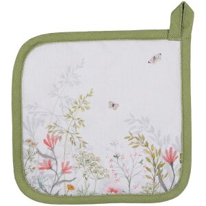 Clayre & Eef WFF45 Pannenlap Wit Groen 20x20 cm