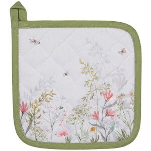 Clayre & Eef WFF45 Pannenlap Wit Groen 20x20 cm