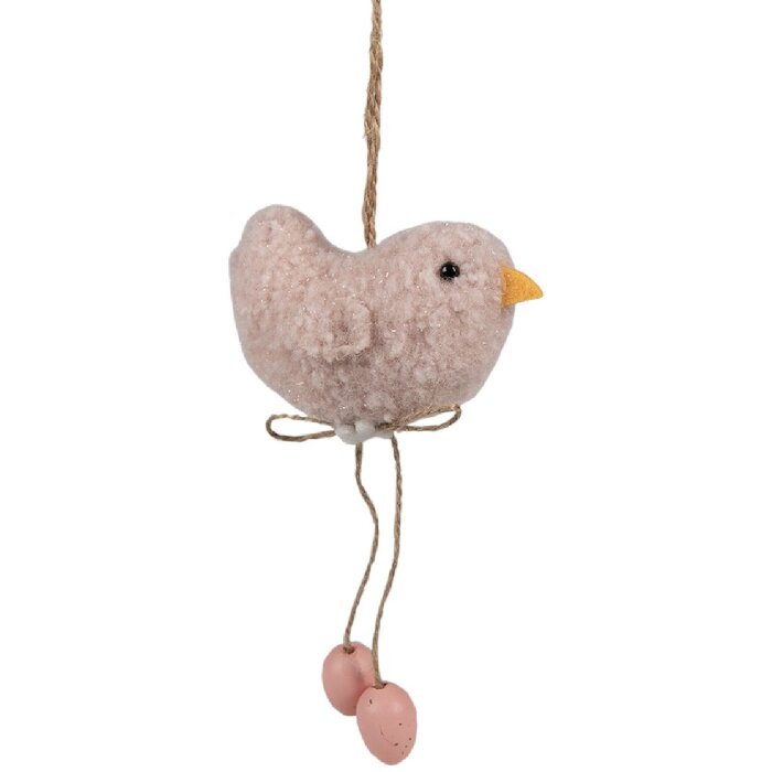 Clayre & Eef 65345 Decoratie Hanger Vogel 10x3x14 cm Roze