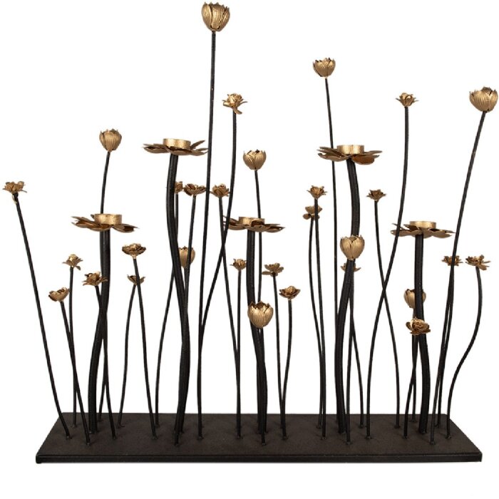 Clayre & Eef 5Y1188 Kaarshouder Bloemen Zwart Goud 69x15x66 cm