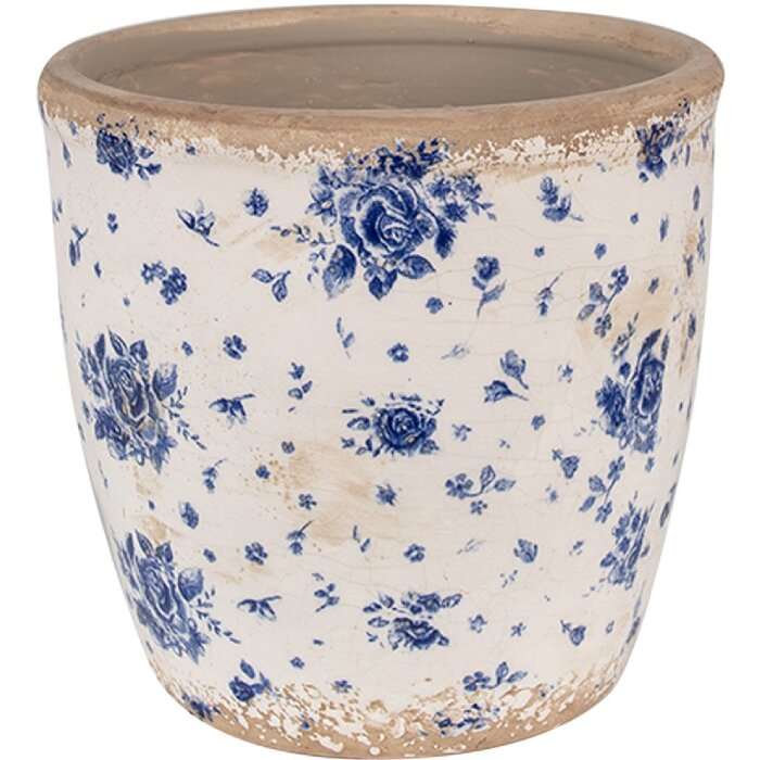 Clayre & Eef 6CE1658L Decoratie Bloempot Ø 16x16 cm Beige Blauw