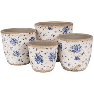 Clayre & Eef 6CE1658L Decoratie Bloempot Ø 16x16 cm Beige Blauw