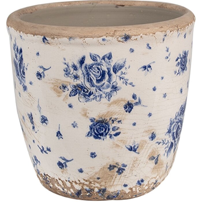 Clayre & Eef 6CE1658S Decoratie Bloempot Ø 13x12 cm Beige Blauw