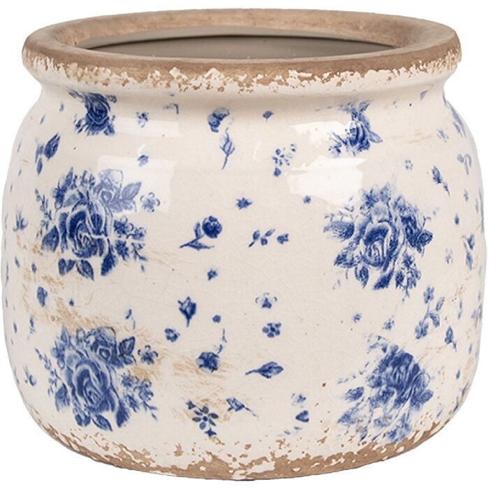 Clayre & Eef 6CE1659M Decoratie Bloempot Ø 16x13 cm Beige Blauw