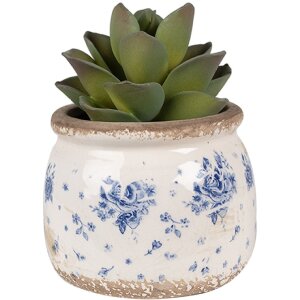 Clayre & Eef 6CE1659S Decoratie Bloempot Ø 12x10 cm Beige Blauw