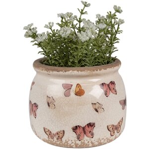 Clayre & Eef 6CE1662S Decoratie Bloempot Ø 12x10 cm Beige Roze