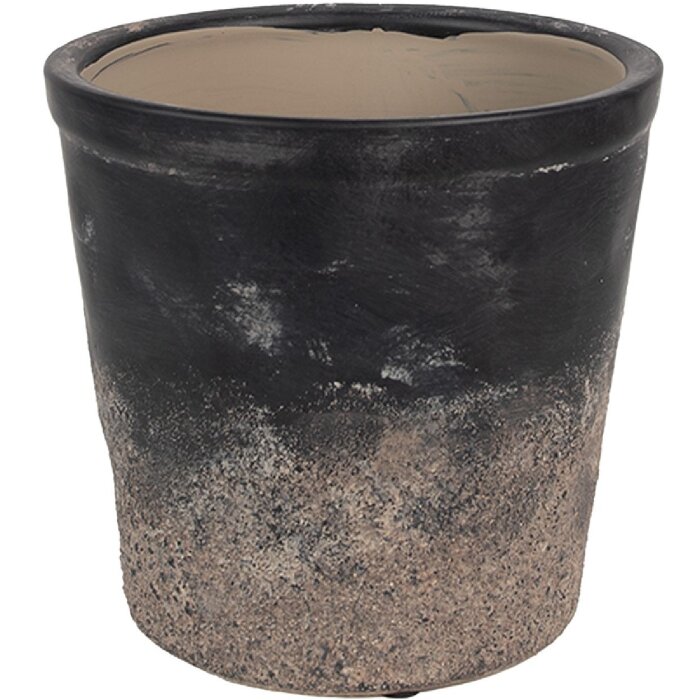 Clayre & Eef 6CE1719L Decoratie Bloempot Ø 17x16 cm Zwart Bruin