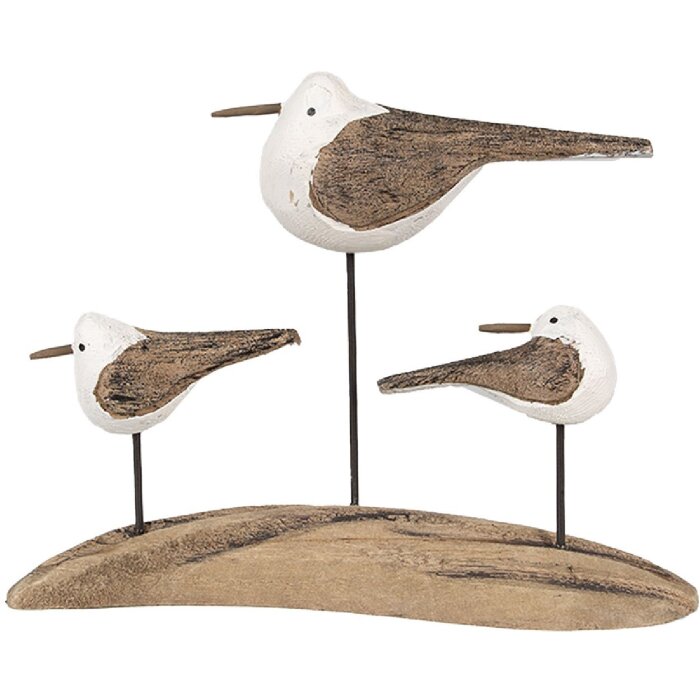 Clayre & Eef 6H2346 Decoratieve Vogels 17x5x14 cm Bruin Wit