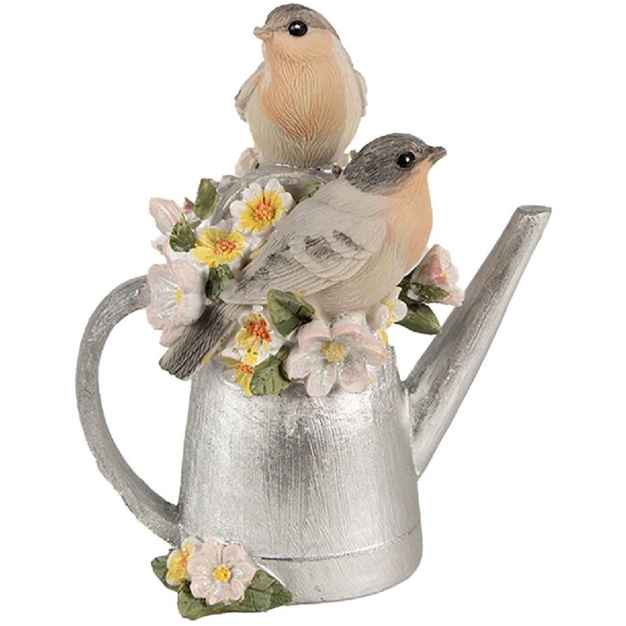 Clayre & Eef 6PR4982 Vogels op Gieter Decoratie 11x8x13cm Grijs