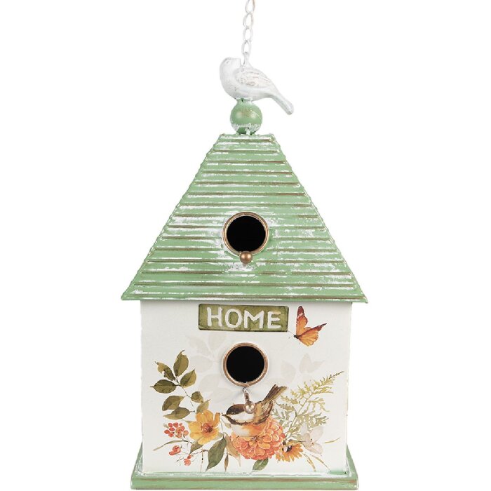 Clayre & Eef 6Y5493 Decoratie Vogelhuisje 20x18x38 cm Wit Groen