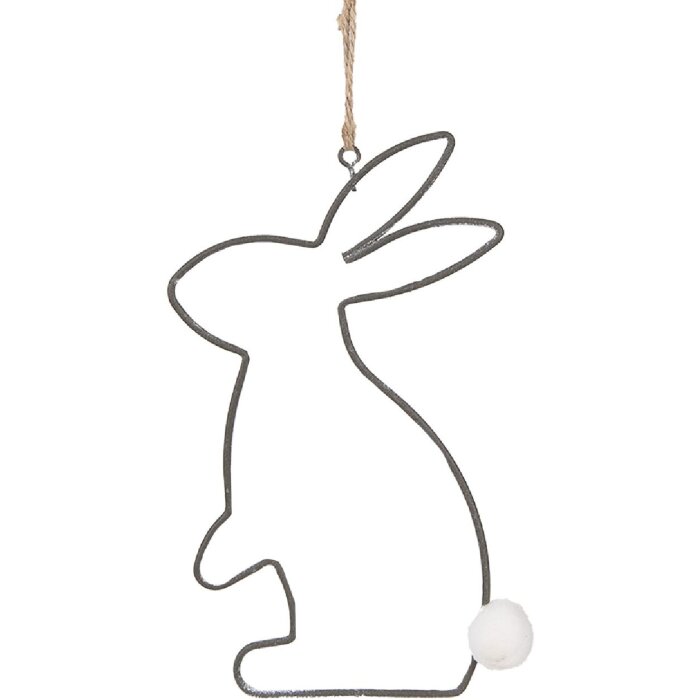 Clayre & Eef 6Y5558 Decoratieve Hanger Konijn 17x11cm Grijs - Paasdecoratie