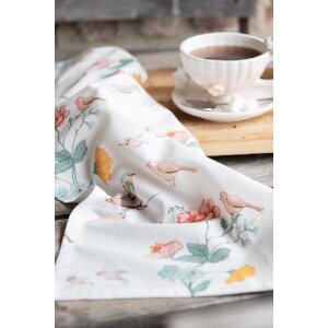 Clayre & Eef KT042.050 Keukendoek Vogels Bloemenpatroon Beige 47x70cm