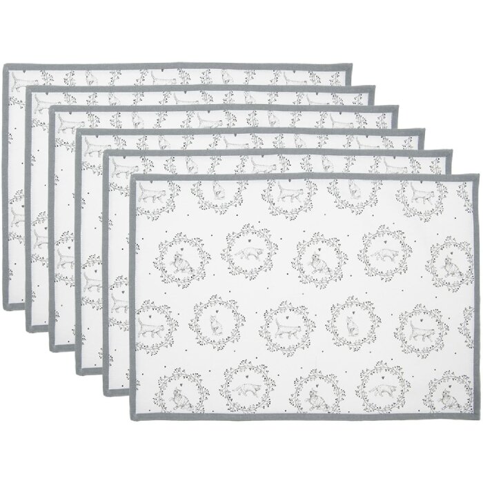 Clayre & Eef LGC40 Placemat set van 6 wit/grijs landhuis 48x33 cm