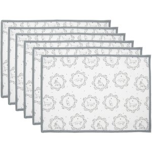 Clayre & Eef LGC40 Placemat set van 6 wit/grijs...