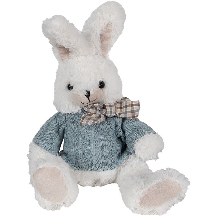 Clayre & Eef TW0601 Knuffelkonijn Wit Blauw 22cm