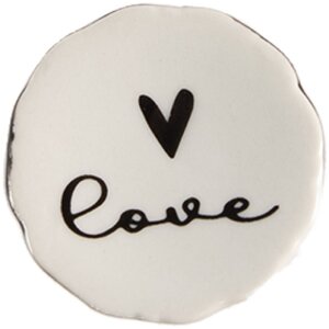 Clayre & Eef 65289 Knop Love Wit Zwart Ø 4x3/6 cm