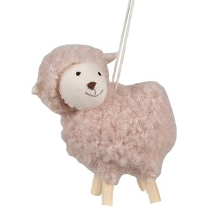 Clayre & Eef 65369 Decoratiehanger Schaap Roze 8x3x6 cm