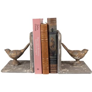 Clayre & Eef 65381 Boekensteun Vogels Grijs (2) 26x15x16 cm