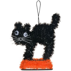 Clayre & Eef 65495 Decoratie Kat Zwart Oranje 13x5x14 cm