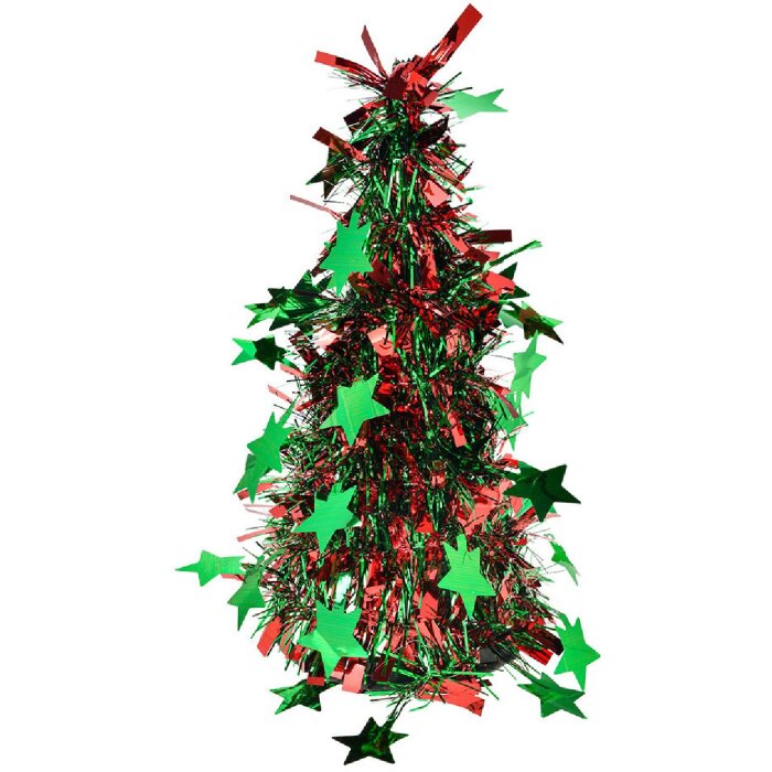 Clayre & Eef 65539S Decoratie kerstboom Ø 12x25 cm groen rood glanzend