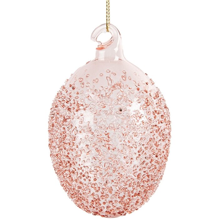 Clayre & Eef 6GL4450 Hangende Ei-decoratie Ø 6x9 cm Roze Glas