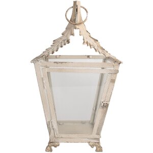 Clayre & Eef 6Y5585 Lantaarn Beige 26x26x47 cm Antiek Ijzer Glas